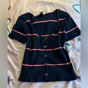 Forever 21 Black and Red Striped Short Sleeve Top